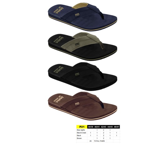 P21 - Tongs tissu - du 38 au 47 - 4 couleurs - 20 paires